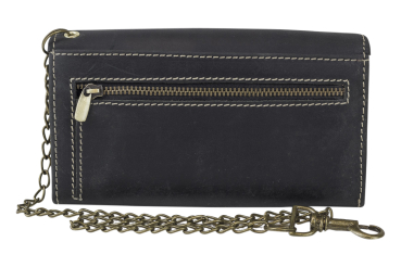 Biker & Trucker Langbörse mit Messing-Kette LEAS im Vintage-Stil in Echt-Leder, schwarz